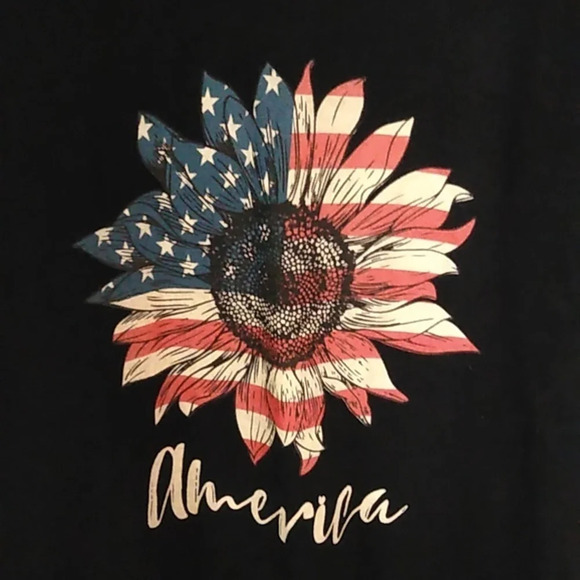 CANVAS AMERICA SUNFLOWER FLAG PATRIOTIC TEE SHIRT 100% COTTON - Picture 2 of 7